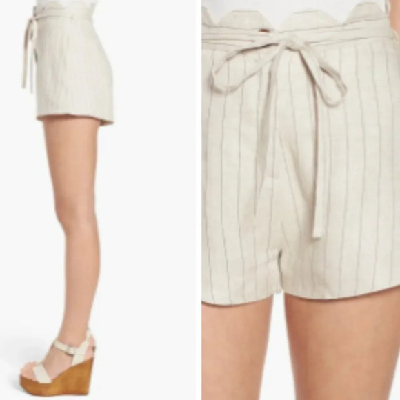 NWOT Moon River Softly Pinstriped Linen Shorts with Scalloped Waistband Siz L - Picture 2 of 6